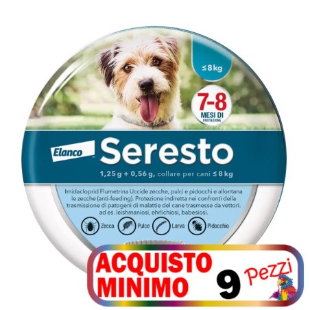 SERESTO SERESTO COLLARE ANTIPARASSITARIO PER CANI INFERIORI A 8 KG acquisto minimo 9pz