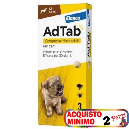 ELANCO AdTab COMPRESSE MASTICABILI PER Cani da 1,3 – 2,5 Kg**acquisto minimo 2pz**Spedizione Gratis****