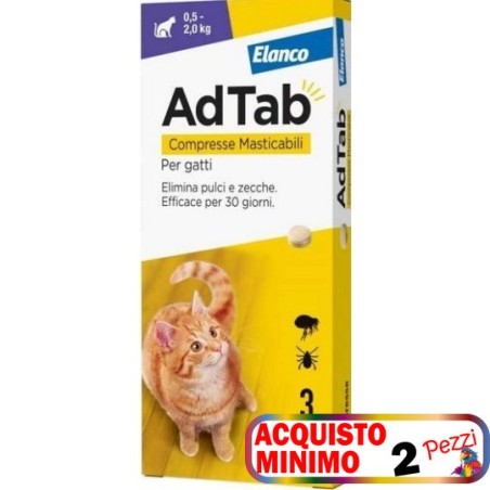 ELANCO AdTab COMPRESSE MASTICABILI PER GATTI da 0,5 – 2 Kg**acquisto minimo 2pz**Spedizione Gratis****