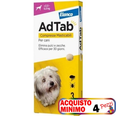 ELANCO AdTab COMPRESSE MASTICABILI PER Cani da 2,5 – 5,5 Kg  *acquisto minimo 4pz*