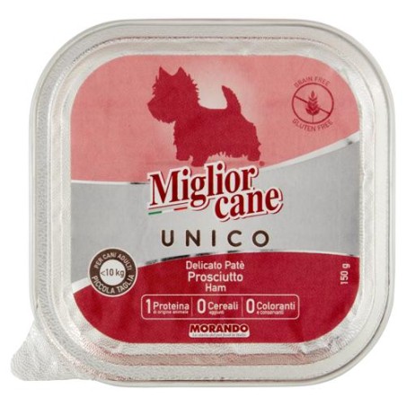 MORANDO Migliorcane UNICO vaschetta GRAINFREE patè prosciutto 150gr