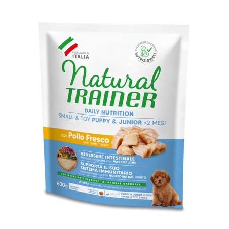 TRAINER NATURAL PUPPY & JUNIOR  SMALL & TOY CON POLLO FRESCO E RISO GR.800