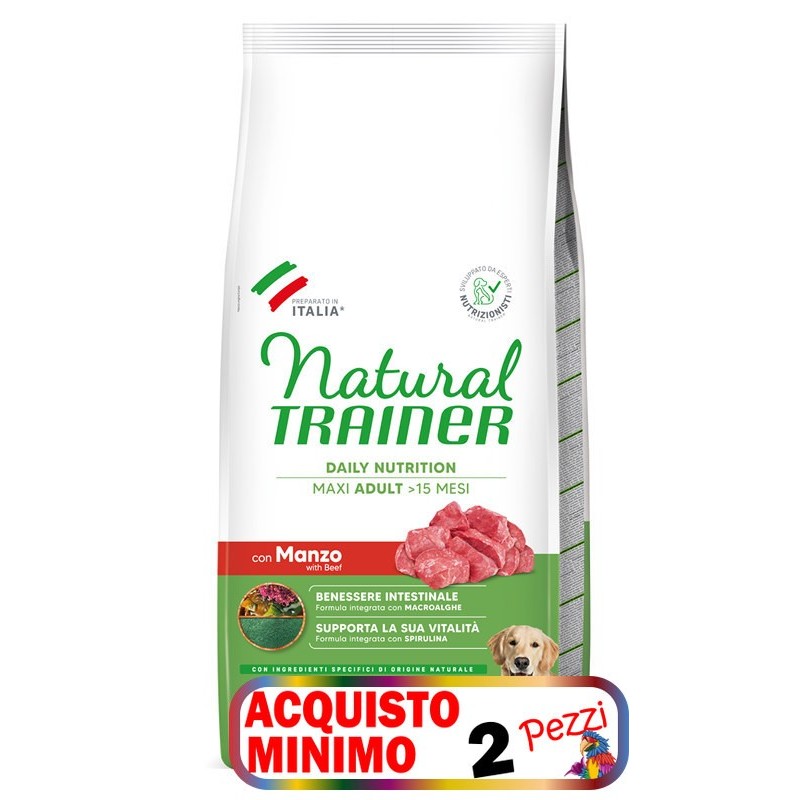 TRAINER DOG NATURAL ADULT MAXI MANZO KG 12 *acquisto minimo 2 sacchi*prezzo riferito alla singola confezione*