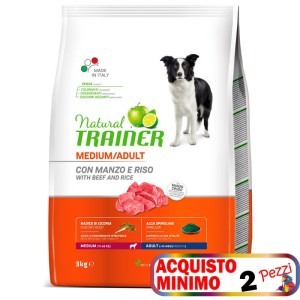 TRAINER DOG NATURAL ADULT MEDIUM CON MANZO E RISO KG.12 *acquisto minimo 2 sacchi*