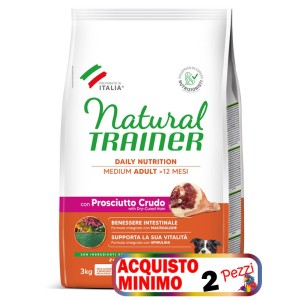 TRAINER DOG NATURAL ADULT MEDIUM CON PROSCIUTTO CRUDO E RISO KG 12 *acquisto minimo 2 sacchi*