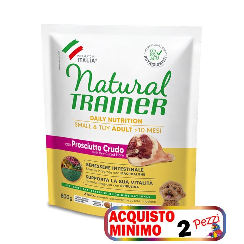 TRAINER NATURAL ADULT SMALL&TOY CON PROSCIUTTO CRUDO E RISO KG.7 *acquisto minimo 2 sacchi*