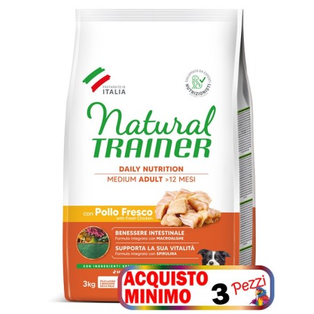 TRAINER DOG NATURAL ADULT MEDIUM CON POLLO FRESCO E RISO KG. 12 *acquisto minimo 3 sacchi*