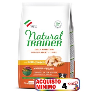 TRAINER DOG NATURAL ADULT MEDIUM CON POLLO FRESCO E RISO KG. 12 *acquisto minimo 4 sacchi*