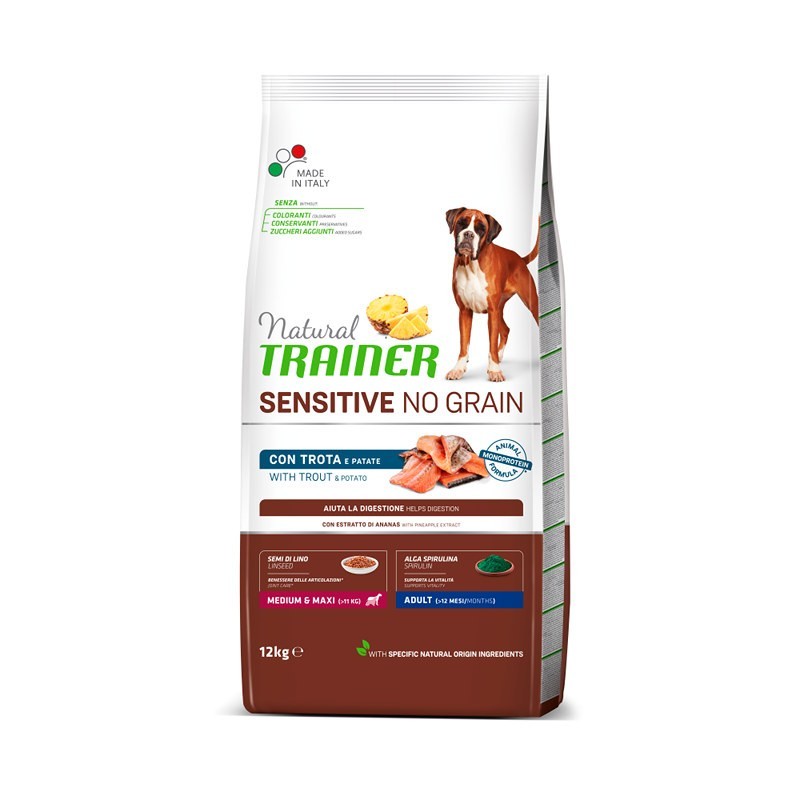 TRAINER SENSITIVE NO GRAIN ADULT MEDIUM&MAXI TROTA E PATATE KG. 3