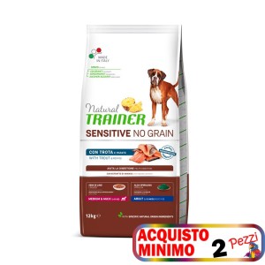 TRAINER SENSITIVE NO GRAIN ADULT MEDIUM&MAXI TROTA E PATATE KG. 12 *acquisto minimo 2 sacchi*