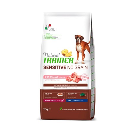 TRAINER SENSITIVE NO GRAIN ADULT MEDIUM&MAXI MAIALE E PATATE KG. 12