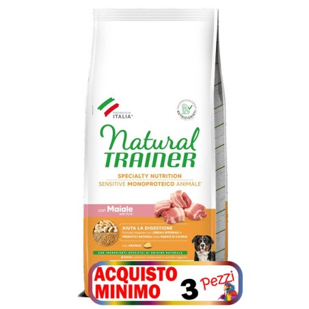 TRAINER SENSITIVE NO GLUTEN ADULT M/M MAIALE E CEREALI KG 12 *acquisto minimo 3 sacchI*