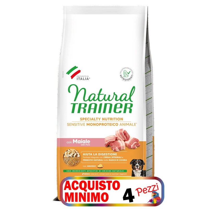 TRAINER SENSITIVE NO GLUTEN ADULT M/M MAIALE E CEREALI KG 12 *acquisto minimo 4 sacchi*prezzo riferito alla singola confezione*