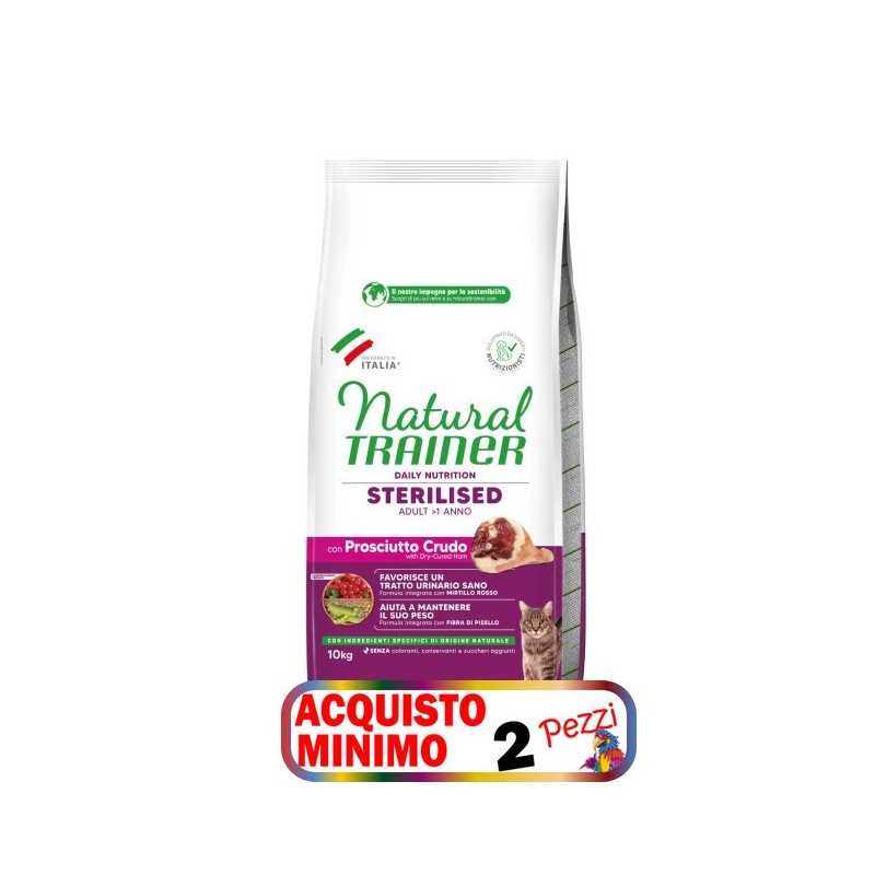 TRAINER FELINE STERILISED PROSCIUTTO CRUDO 10KG *acquisto minimo 2 sacchi*