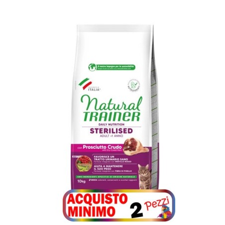 TRAINER FELINE STERILISED PROSCIUTTO CRUDO 10KG *acquisto minimo 2 sacchi*