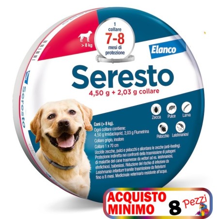 SERESTO SERESTO COLLARE ANTIPARASSITARIO PER CANI SUPERIORI A 8 KG  acquisto minimo 8pz