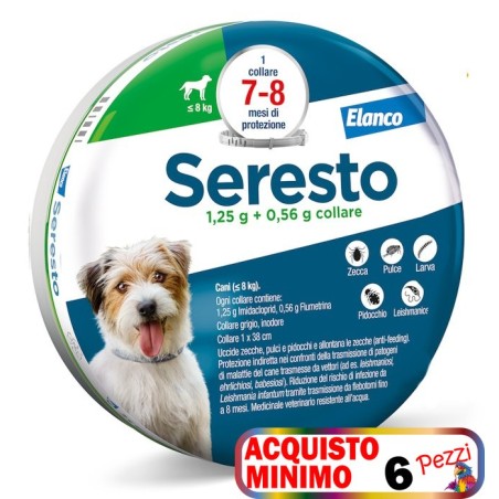SERESTO SERESTO COLLARE ANTIPARASSITARIO PER CANI INFERIORI A 8 KG acquisto minimo 6pz