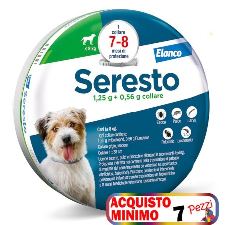 SERESTO SERESTO COLLARE ANTIPARASSITARIO PER CANI INFERIORI A 8 KG acquisto minimo 7pz