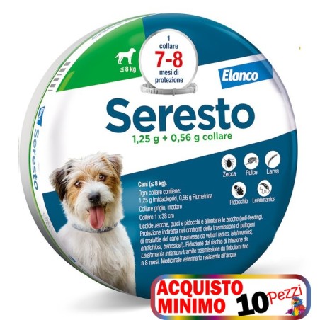 SERESTO SERESTO COLLARE ANTIPARASSITARIO PER CANI INFERIORI A 8 KG acquisto minimo 10pz