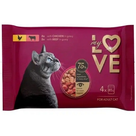 AZ PET PRODUCTION MY LOVE BUSTA GATTO 4X85 GR BOCCONCINI IN SALSA POLLO MANZO