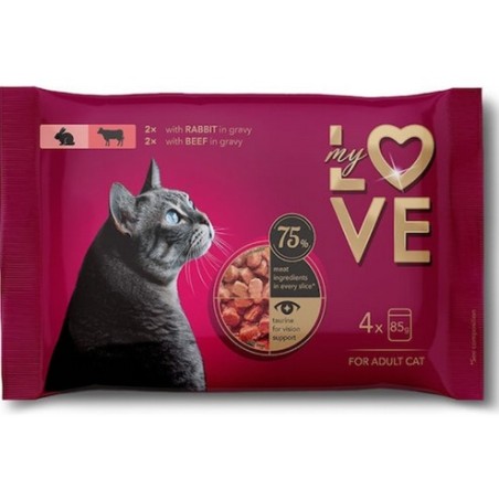 AZ PET PRODUCTION MY LOVE BUSTA GATTO 4X85 GR BOCCONCINI IN SALSA CONIGLIO MANZO