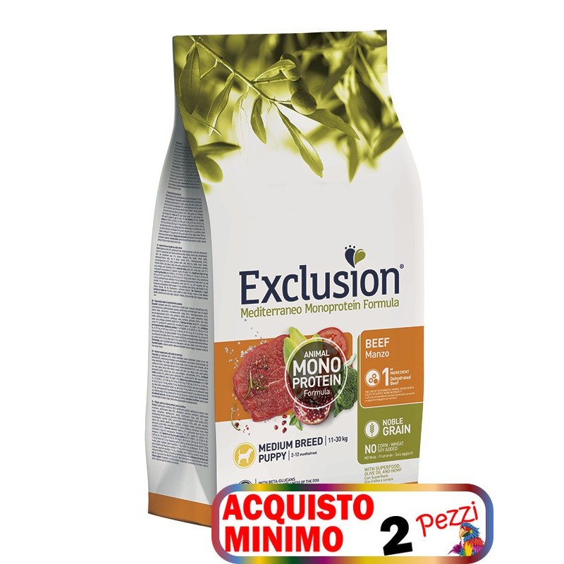 EXCLUSION MEDITERRANEO MONOPROTEIN PUPPY MEDIUM MANZO KG.12*acquisto minimo 2pz*