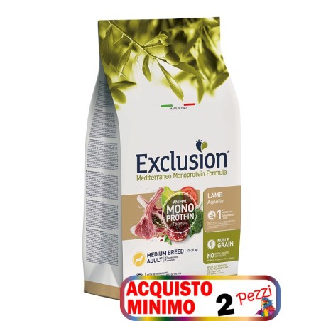 EXCLUSION MEDITERRANEO MONOPROTEIN ADULT MEDIO AGNELLO KG.12*acquisto minimo 2pz*