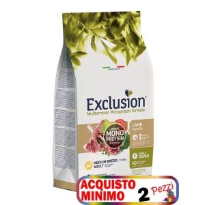 EXCLUSION MEDITERRANEO MONOPROTEIN ADULT MEDIO AGNELLO KG.12*acquisto minimo 2pz*