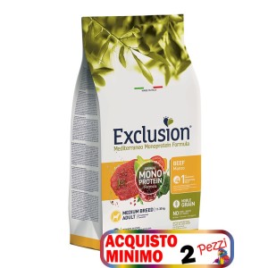 EXCLUSION MEDITERRANEO MONOPROTEIN ADULT MEDIO MANZO KG.12*acquisto minimo 2pz*