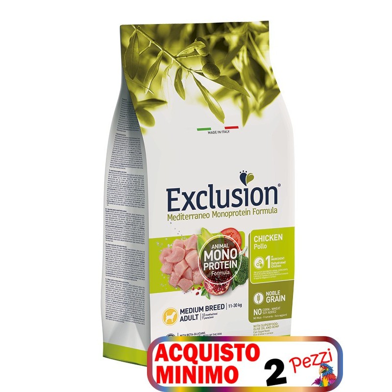 EXCLUSION MEDITERRANEO MONOPROTEIN ADULT MEDIO POLLO KG.12 *acquisto minimo 2pz*