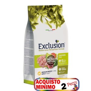 EXCLUSION MEDITERRANEO MONOPROTEIN ADULT MEDIO POLLO KG.12 *acquisto minimo 2pz*