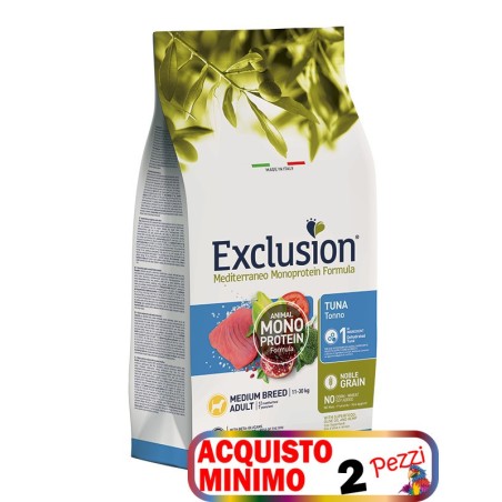 EXCLUSION MEDITERRANEO MONOPROTEIN ADULT MEDIO TONNO KG.12 *acquisto minimo 2pz*