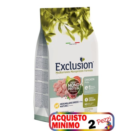 EXCLUSION MEDITERRANEO MONOPROTEIN MATURE MEDIUM/LARGE KG.12 *acquisto minimo 2pz*