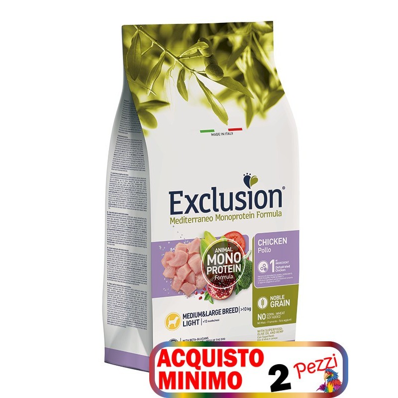 EXCLUSION MEDITERRANEO MONOPROTEIN LIGHT MEDIUM/LARGE KG.12 *acquisto minimo 2pz*