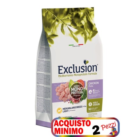 EXCLUSION MEDITERRANEO MONOPROTEIN LIGHT MEDIUM/LARGE KG.12 *acquisto minimo 2pz*