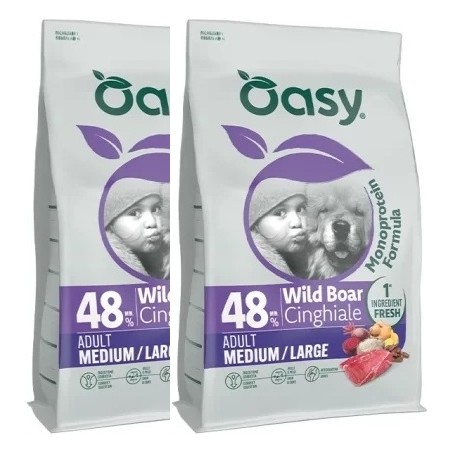 OASY OASY DOG ADULT MEDIUM/LARGE CINGHIALE MONOPROTEICO KG.10 **acquisto minimo 2 sacchi*prezzo riferito alla singola conf*