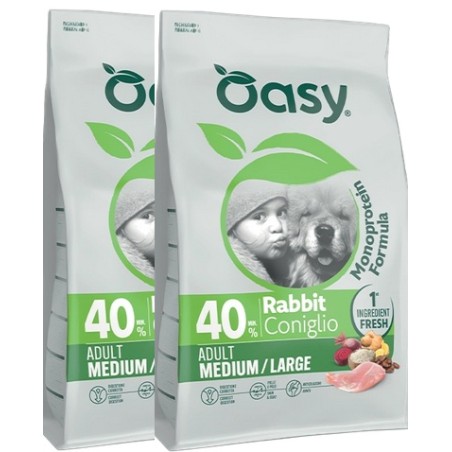 OASY OASY DOG ADULT MEDIUM-LARGE CONIGLIO MONOPROTEICO KG.10**acquisto minimo 2 sacchi*prezzo riferito alla singola confezione*