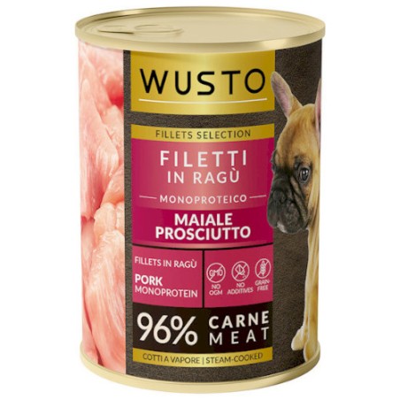 The Natural Factory SRL WUSTO DOG FILETTI IN RAGU MAIALE PROSCIUTTO 400GR