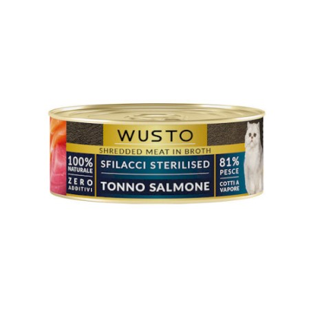 WUSTO CAT SFILACCI IN BRODO STERILISED TONNO SALMONE 85GR