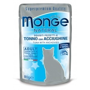 MONGE BUSTE NATURALI SQUISITI PEZZETTI DI TONNO CON ACCIUGHINE 80GR