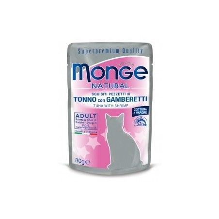 ***NON DISPONIBILE***MONGE BUSTE NATURALI SQUISITI PEZZETTI DI TONNO CON GAMBERETTI 80GR