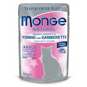 ***NON DISPONIBILE***MONGE BUSTE NATURALI SQUISITI PEZZETTI DI TONNO CON GAMBERETTI 80GR