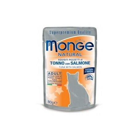 ***NON DISPONIBILE***MONGE BUSTE NATURALI SQUISITI PEZZETTI DI TONNO CON SALMONE 80GR