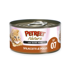 PETREET NATURA SFILACCETTI DI POLLO E OLIVE NERE GR.70