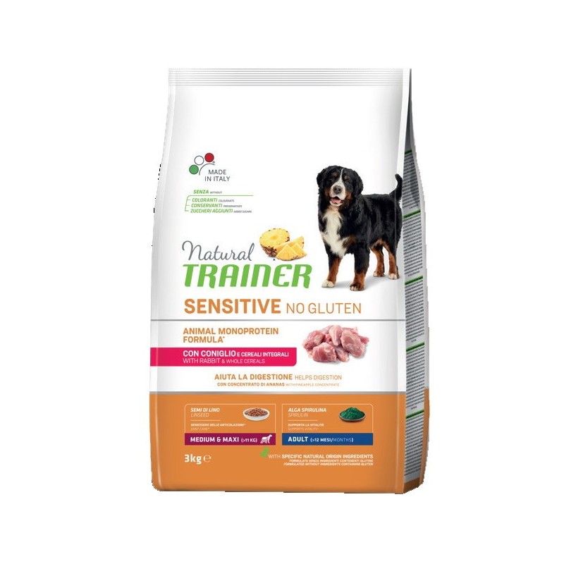 TRAINER SENSITIVE NOGLUTEIN ADULT M/M CONIGLIO E CERALI INTEGRALI KG 12