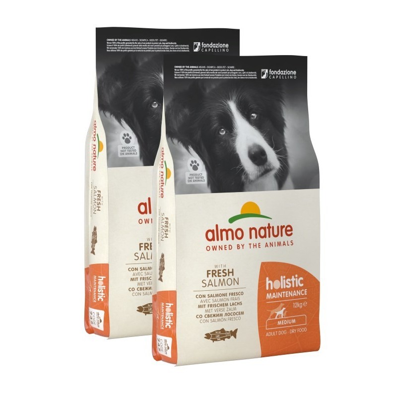 ALMO NATURE HOLISTIC CROQUETTES CANE ADULTO MEDIUM GUSTO SALMONE E RISO 12Kg *acquisto minimo 2 sacchi*prezzo riferito alla sing