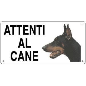 CARTELLO ATTENTI AL CANE ALLUMINIO DOBERMANN