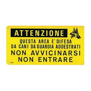 CARTELLO ATTENTI AL CANE ALLUMINIO AREA DIFESA