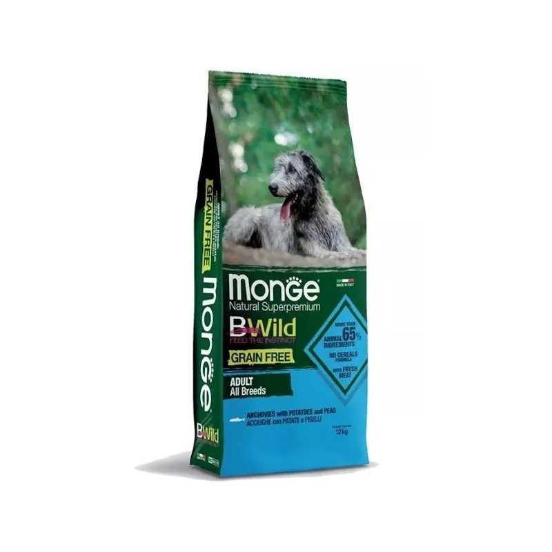 MONGE BWILD GRAIN FREE ALL BREEDS ACCIUGHE CON PATATE PISELLI 12 KG*spedizione gratuita*