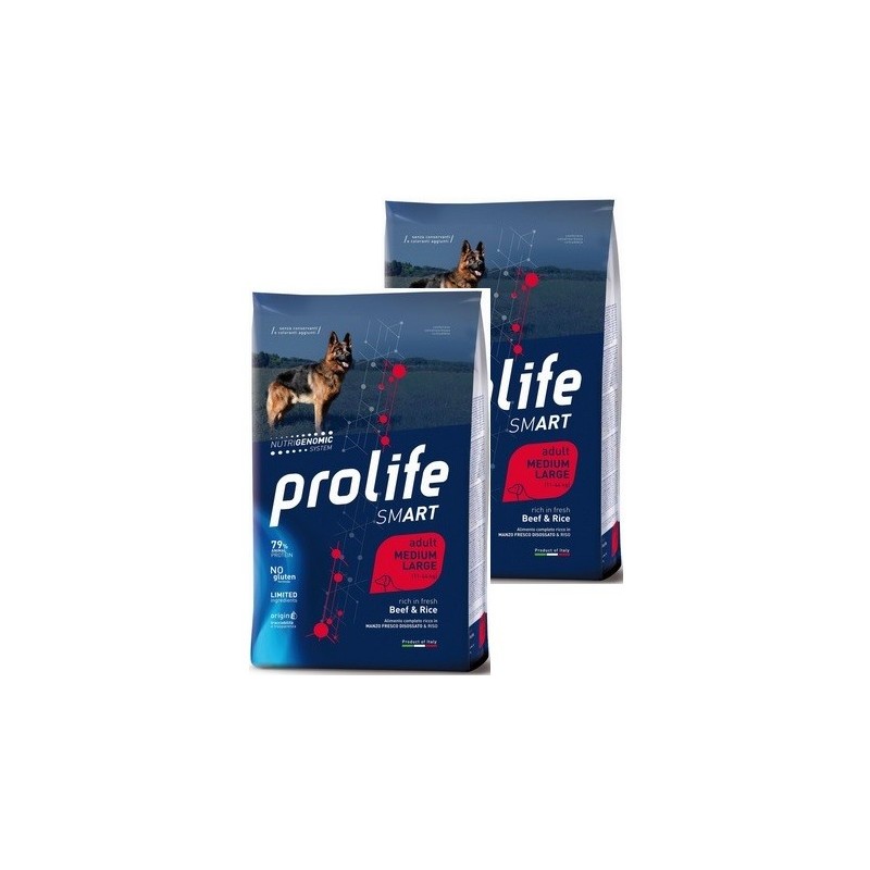 PROLIFE..DOG ADULT BEEF&RICE MEDIUM/ LARGE KG.12 **acquisto minimo 2 sacchi*prezzo riferito alla singola confezione*